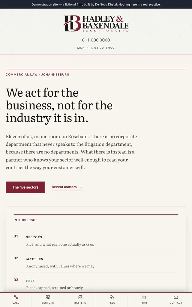 The same site on a tablet.